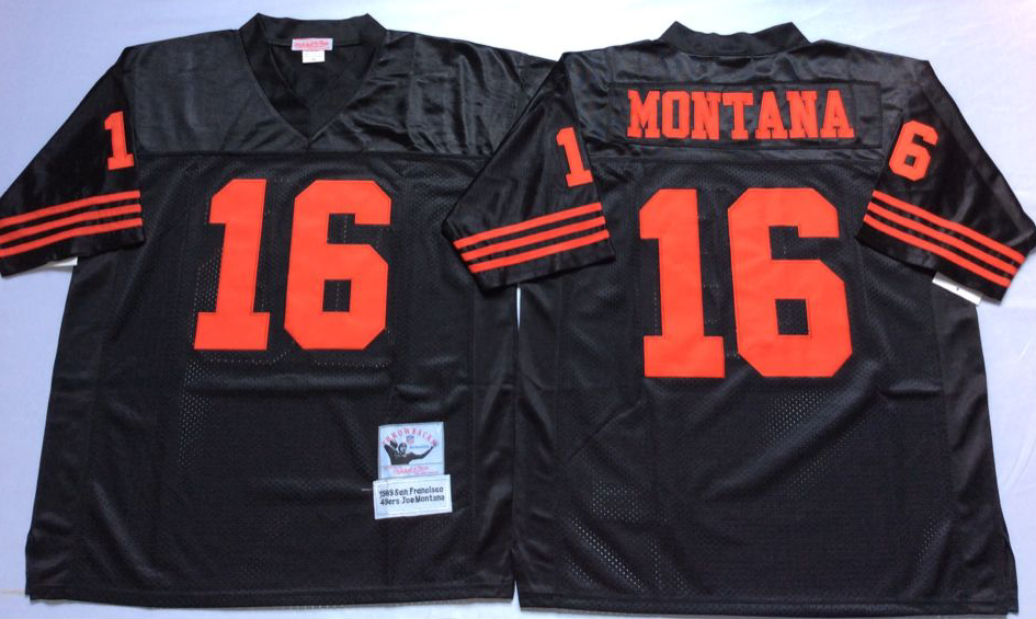 Men NFL San Francisco 49ers 16 Montana black Mitchell Ness jersey